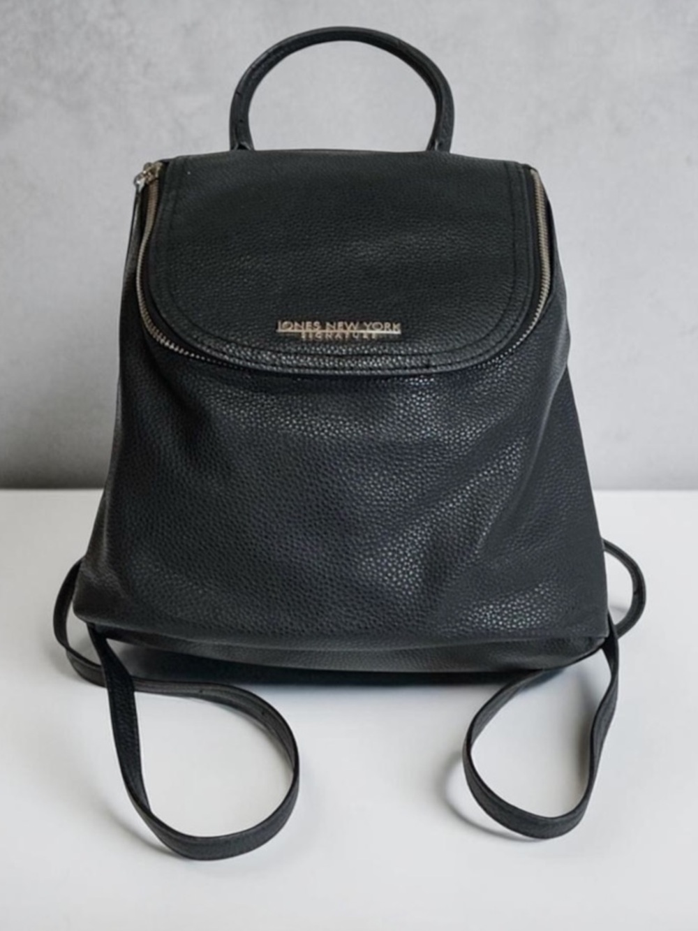 Jones New York Black Pebbled Leather Signature Backpack